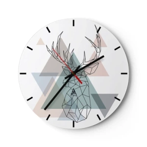 Horloge murale - Pendule murale - Image géométrique d'un cerf sur un fond de triangles - 30x30cm - Dans une forêt géométrique - Décoration murale moderne pour le salon, la cuisine et la chambre ARTTOR