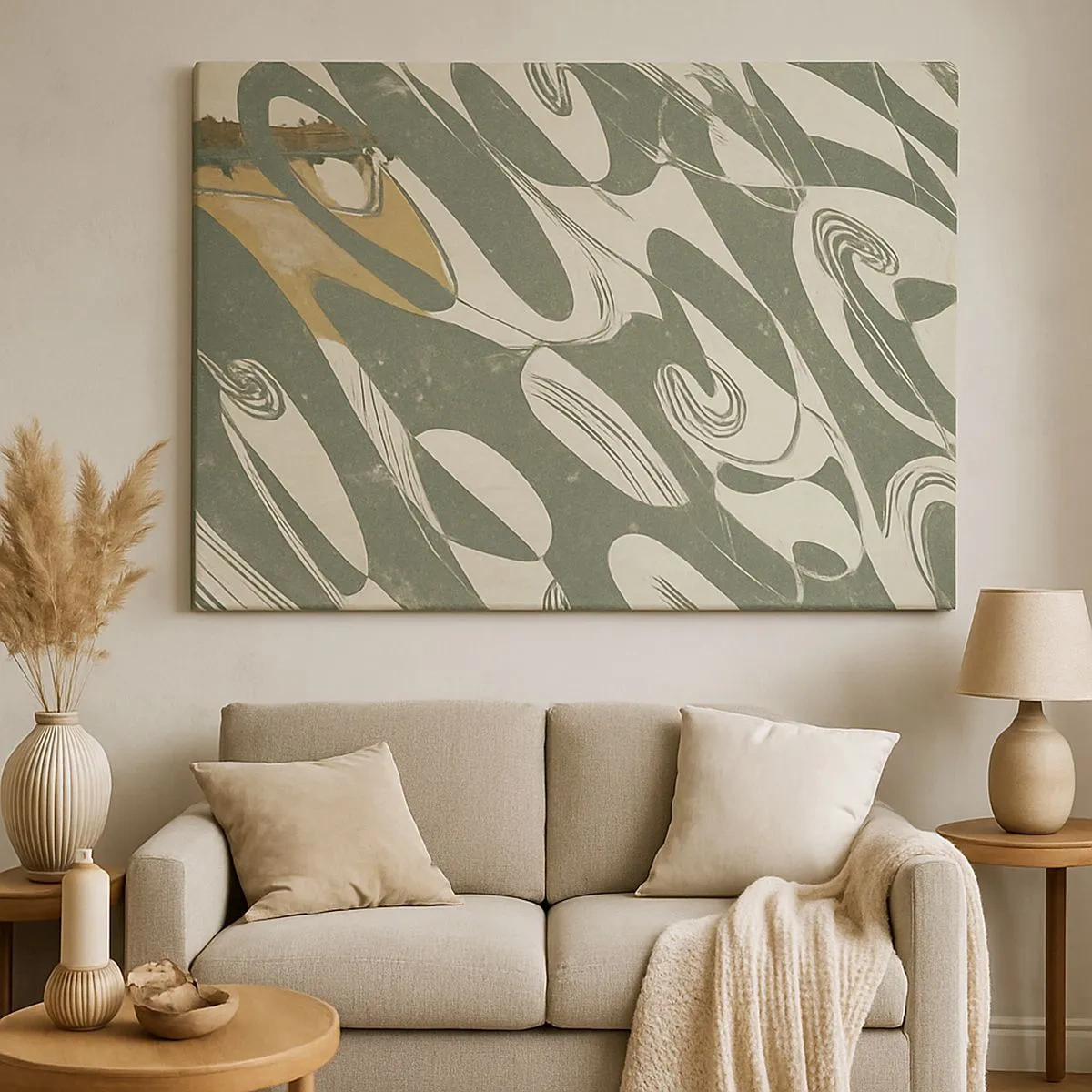 Impression sur toile - Image sur toile - Formes dynamiques dans des tons de vert et d'or - 70x50cm - Abstraction rythmique - Décoration murale moderne pour le salon et la chambre ARTTOR