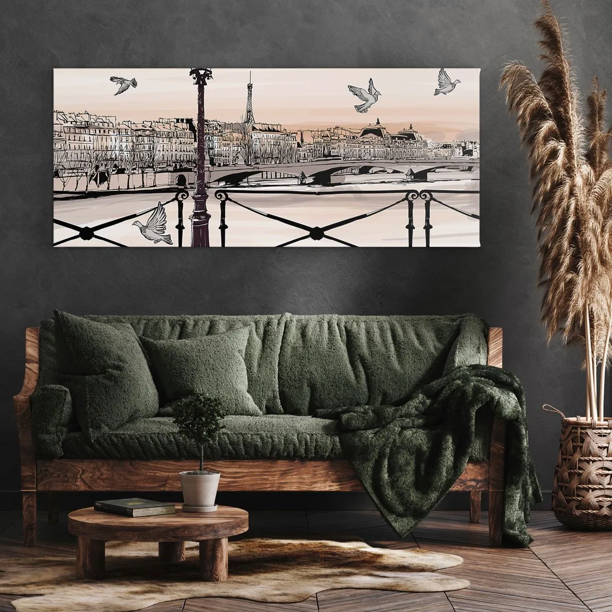 Impression sur toile - Image sur toile - Vue parisienne avec une lanterne et un pont - 120x50cm - Sur les toits de Paris - Décoration murale moderne pour le salon et la chambre ARTTOR