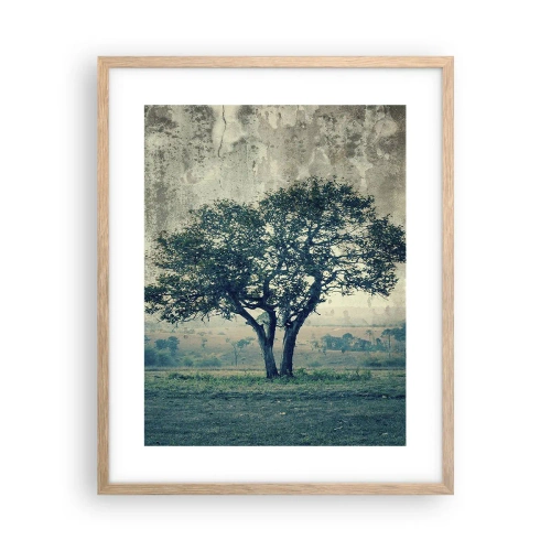 Affiche dans un chêne clair - Poster - Un pommier sur un champ bleu ? - 40x50 cm