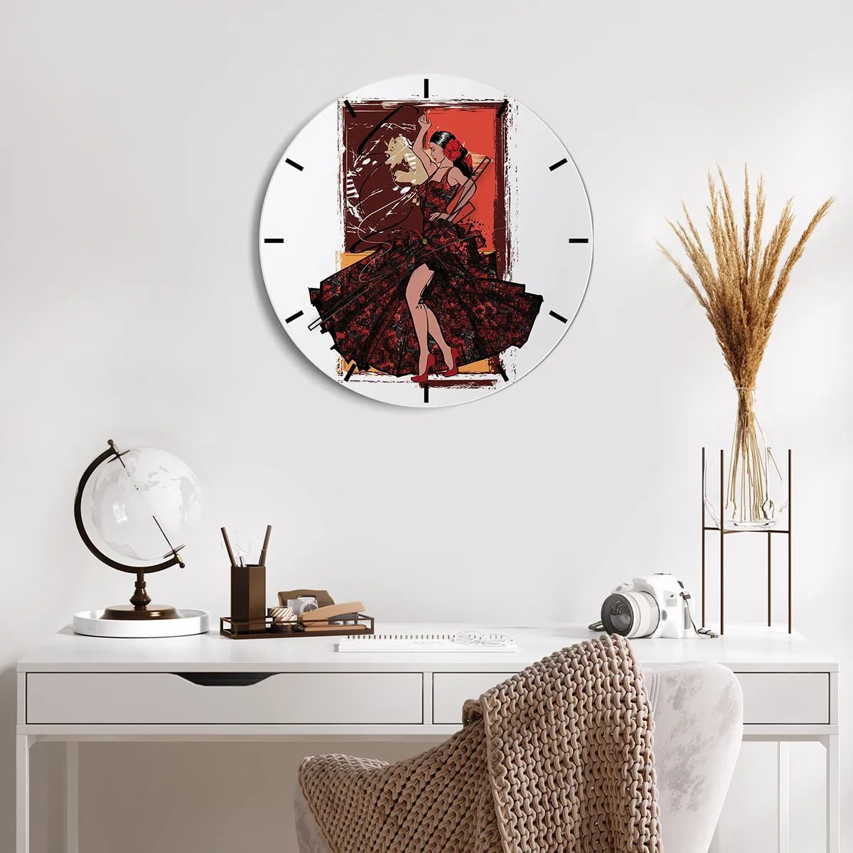 Horloge murale - Pendule murale - Une danseuse en robe rouge avec une formation artistique - 30x30cm - Au rythme du cœur - Décoration murale moderne pour le salon, la cuisine et la chambre ARTTOR