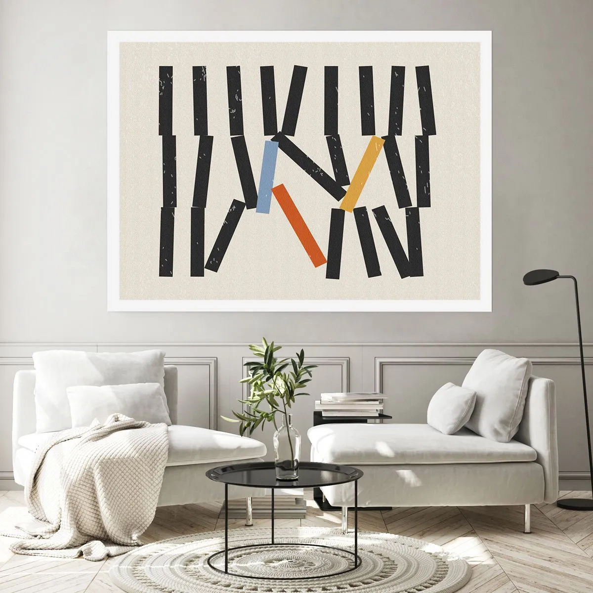 Affiche - Poster - Composition abstraite avec des rectangles colorés et noirs - 100x70cm - Dominos – composition - Décoration murale moderne pour le salon et la chambre ARTTOR