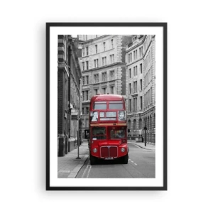 Affiche dans un cadre noir - Poster - Un bus rouge dans une rue de Londres en noir et blanc - 50x70cm - La vie de tous les jours ne doit pas être grise - Décoration murale moderne pour le salon et la chambre ARTTOR
