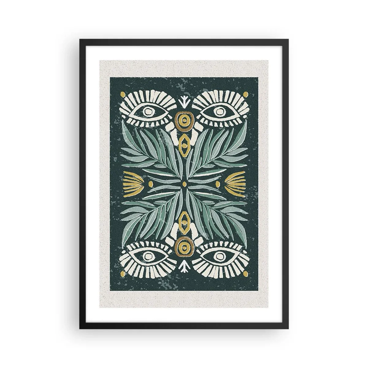 Affiche dans un cadre noir - Poster - Motif symétrique avec des feuilles et des yeux sur un fond sombre - 50x70cm - Comme une découpe folklorique - Décoration murale moderne pour le salon et la chambre ARTTOR