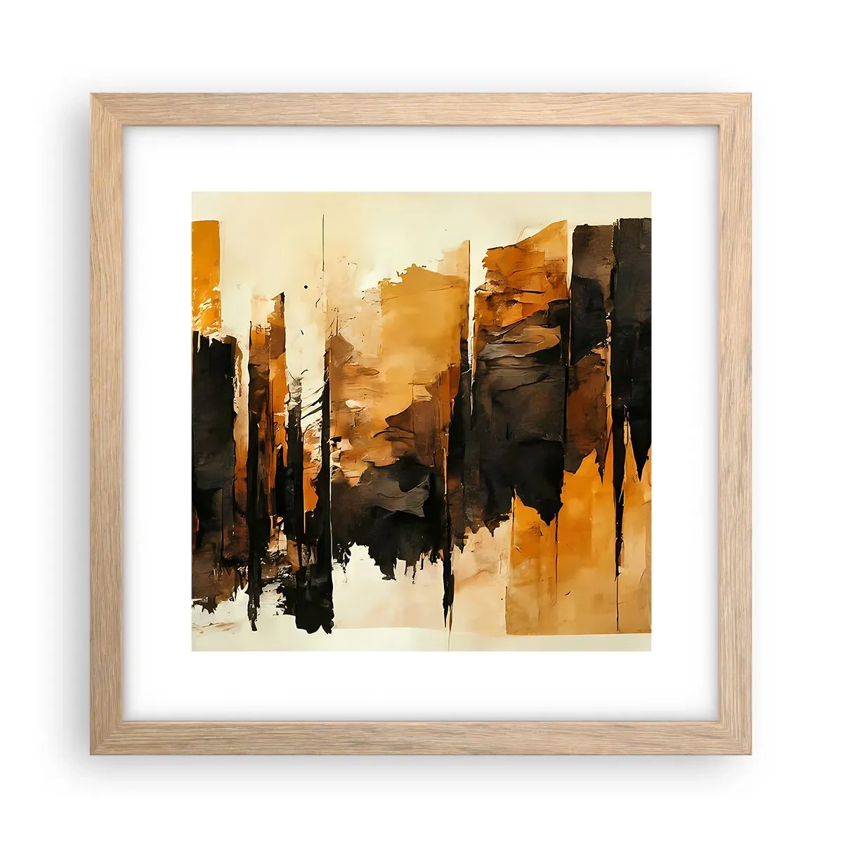 Affiche dans un chêne clair - Poster - Harmonie de noir et d'or - 30x30 cm