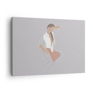 Impression sur toile - Image sur toile - Un portrait minimaliste d'une femme aux couleurs pastel. - 70x50cm - Contour gracieux - Décoration murale moderne pour le salon et la chambre ARTTOR