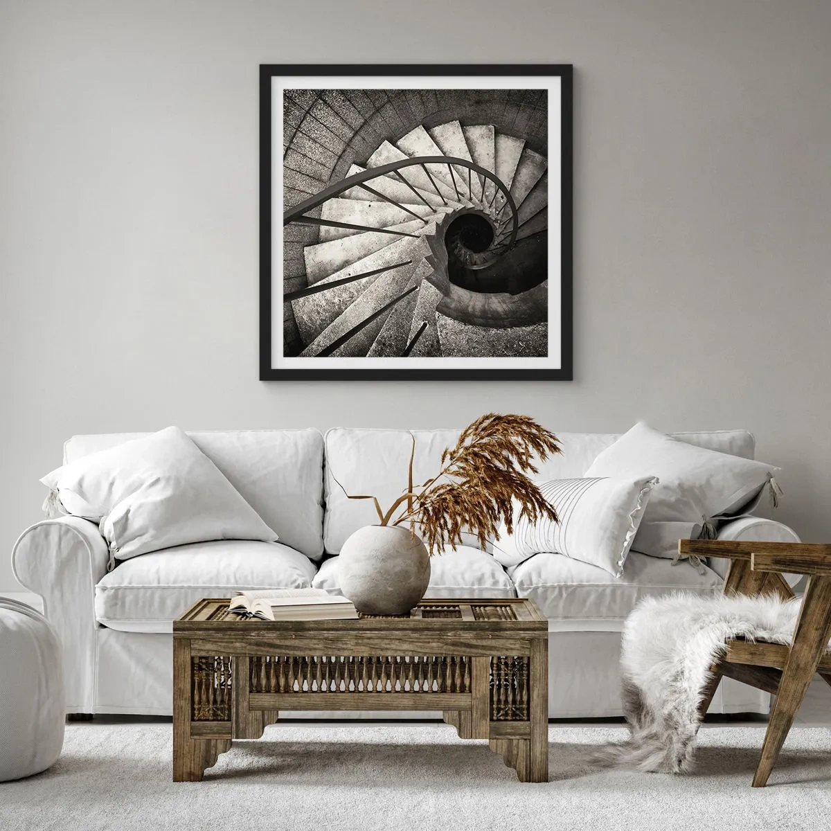 Affiche dans un cadre noir - Poster - En haut des escaliers, en bas des escaliers - 50x50 cm