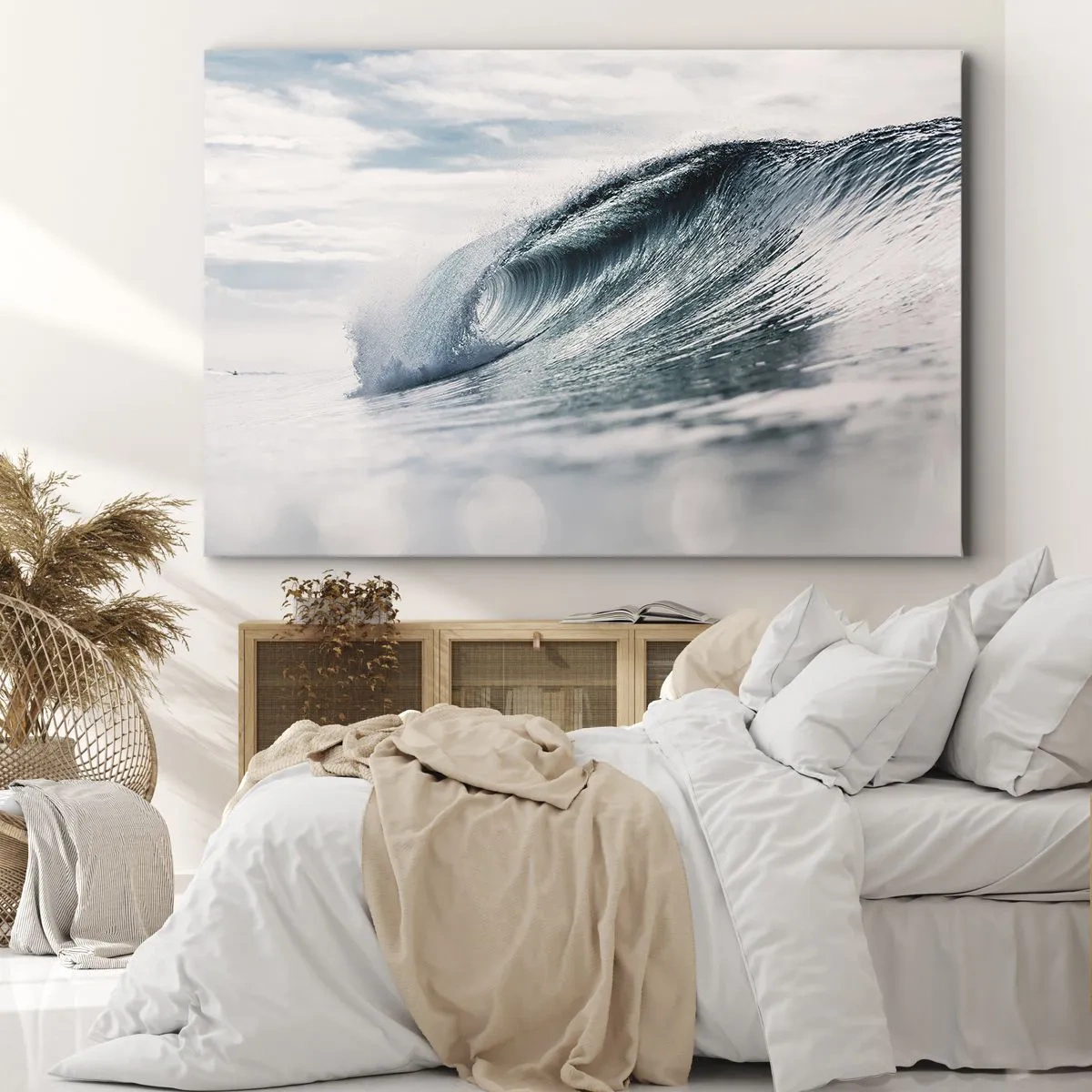 Impression sur toile - Image sur toile - Une vague de mer capturée dans un moment dynamique contre le ciel - 120x80cm - Pic d'eau - Décoration murale moderne pour le salon et la chambre ARTTOR