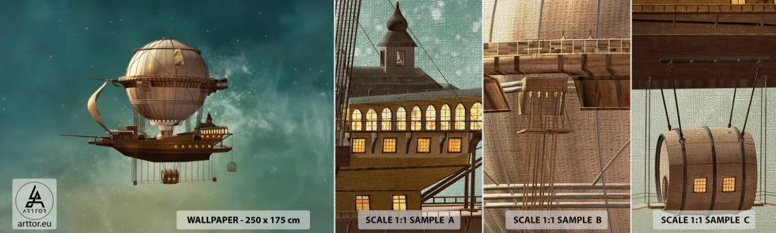 Échantillon de Papier Peint Premium Canvas - Jules Verne vous salue - Rétro, Voyage, Ballon - 100x30 cm