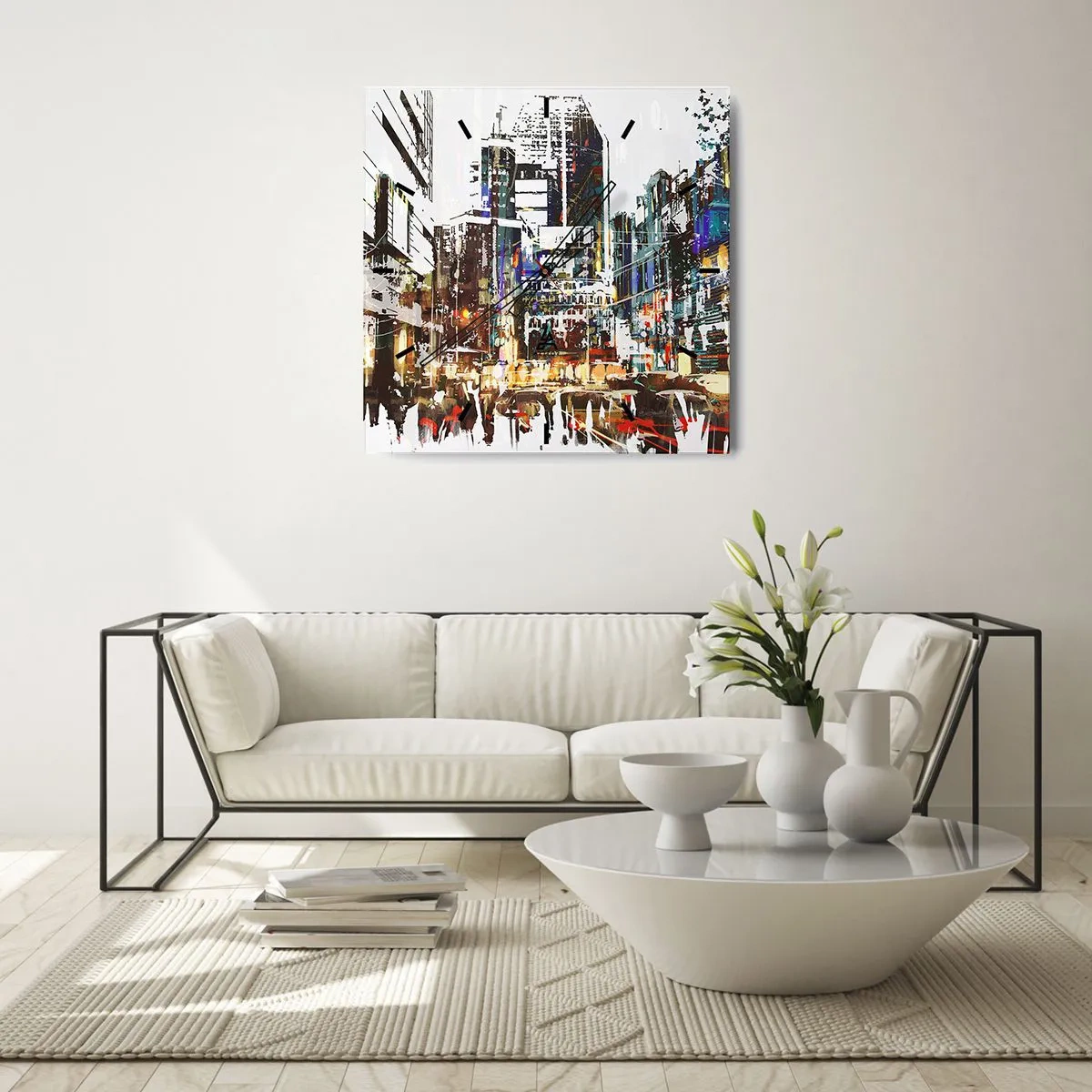 Horloge murale - Pendule murale - Un paysage urbain moderne dans un style artistique - 30x30cm - Une ville chatoyante - Décoration murale moderne pour le salon et la chambre ARTTOR