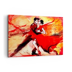 Impression sur toile - Image sur toile - Un couple dansant le tango dans des tons rouges sur un fond dynamique. - 100x70cm - Le rythme violet de la passion - Décoration murale moderne pour le salon et la chambre ARTTOR