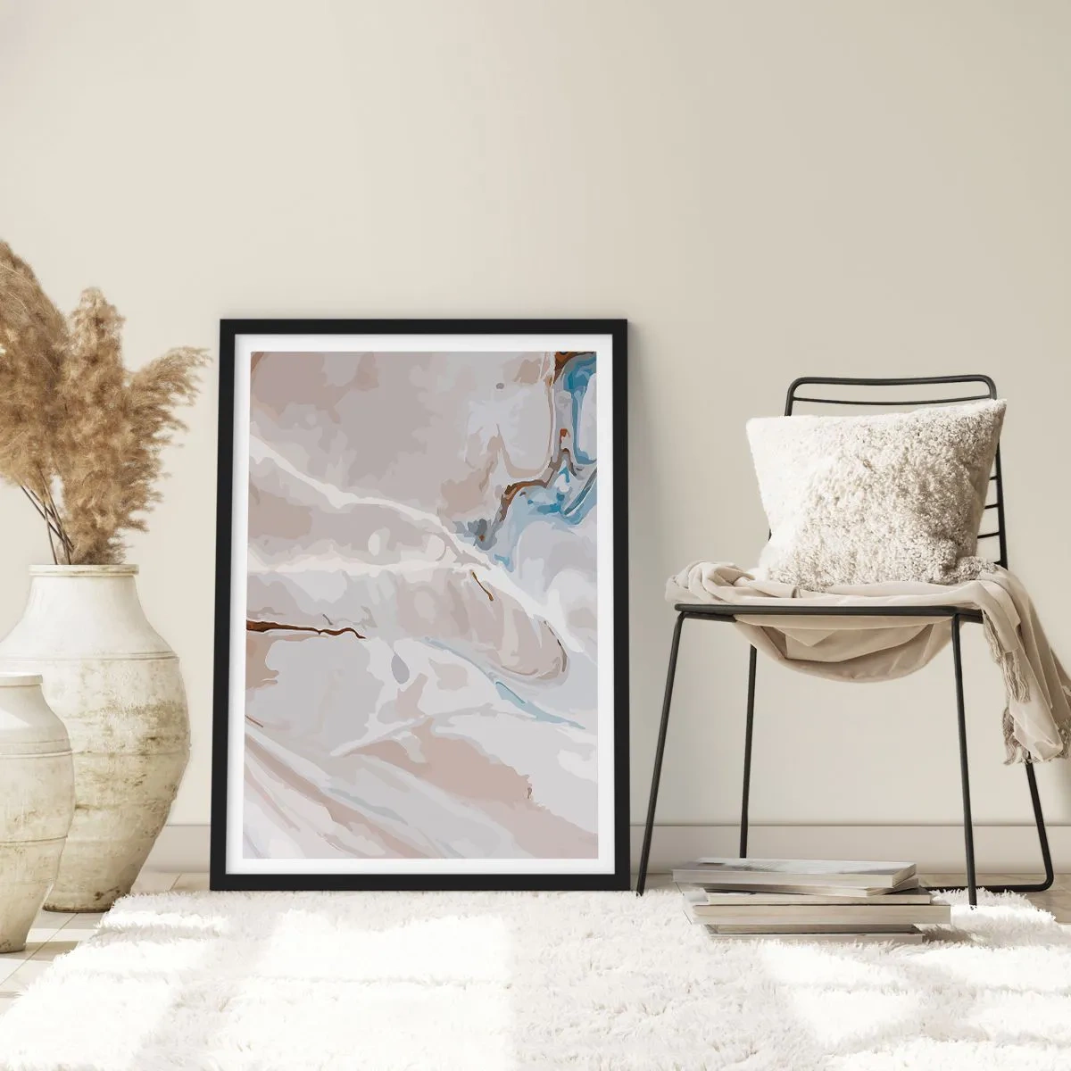 Affiche dans un cadre noir - Poster - Le bleu serpente sous le blanc - 70x100 cm