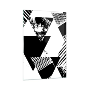 Impression sur verre - Image sur verre - Motifs géométriques de forme minimaliste en noir et blanc - 70x100cm - Pluie de triangles - Décoration murale moderne pour le salon et la chambre ARTTOR