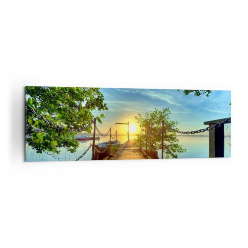 Impression sur toile - Image sur toile - Une jetée sur le lac dans les rayons du soleil couchant - 160x50cm - L'ouest au-dessus de l'eau - Décoration murale moderne pour le salon et la chambre ARTTOR