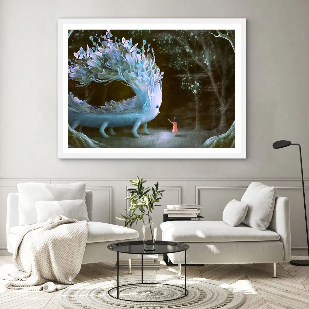 Affiche dans un cadre blanc - Poster - Une rencontre fantastique - 50x40 cm