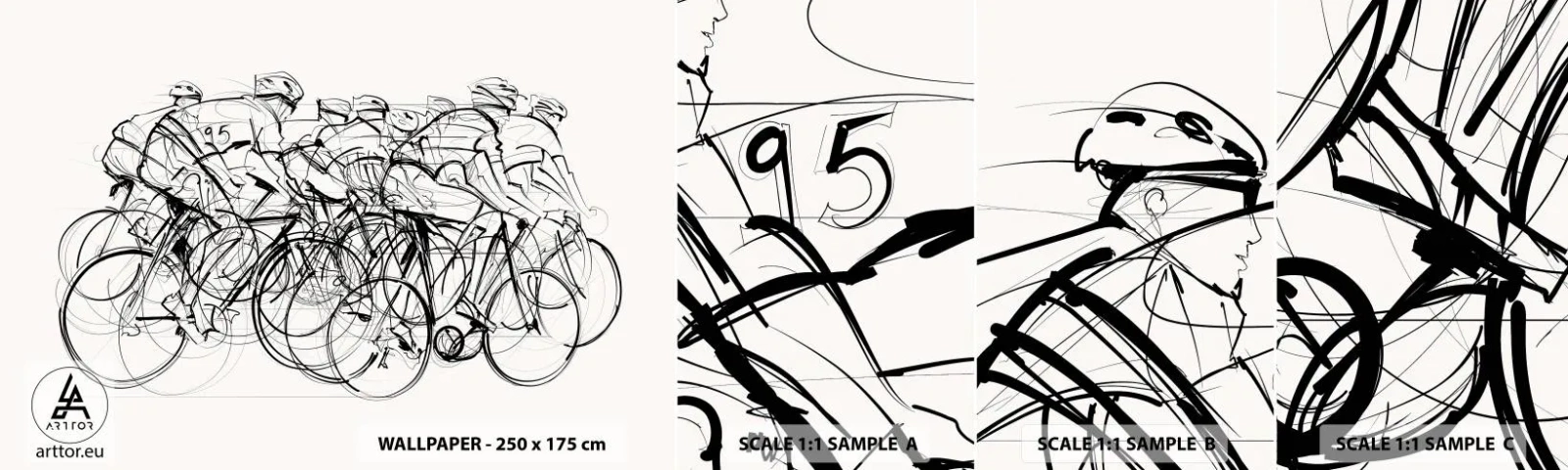 Échantillon de Papier Peint Autocollant Deluxe Sticker - Ensemble en équipe - Graphique, Vélo, sport - 100x30 cm