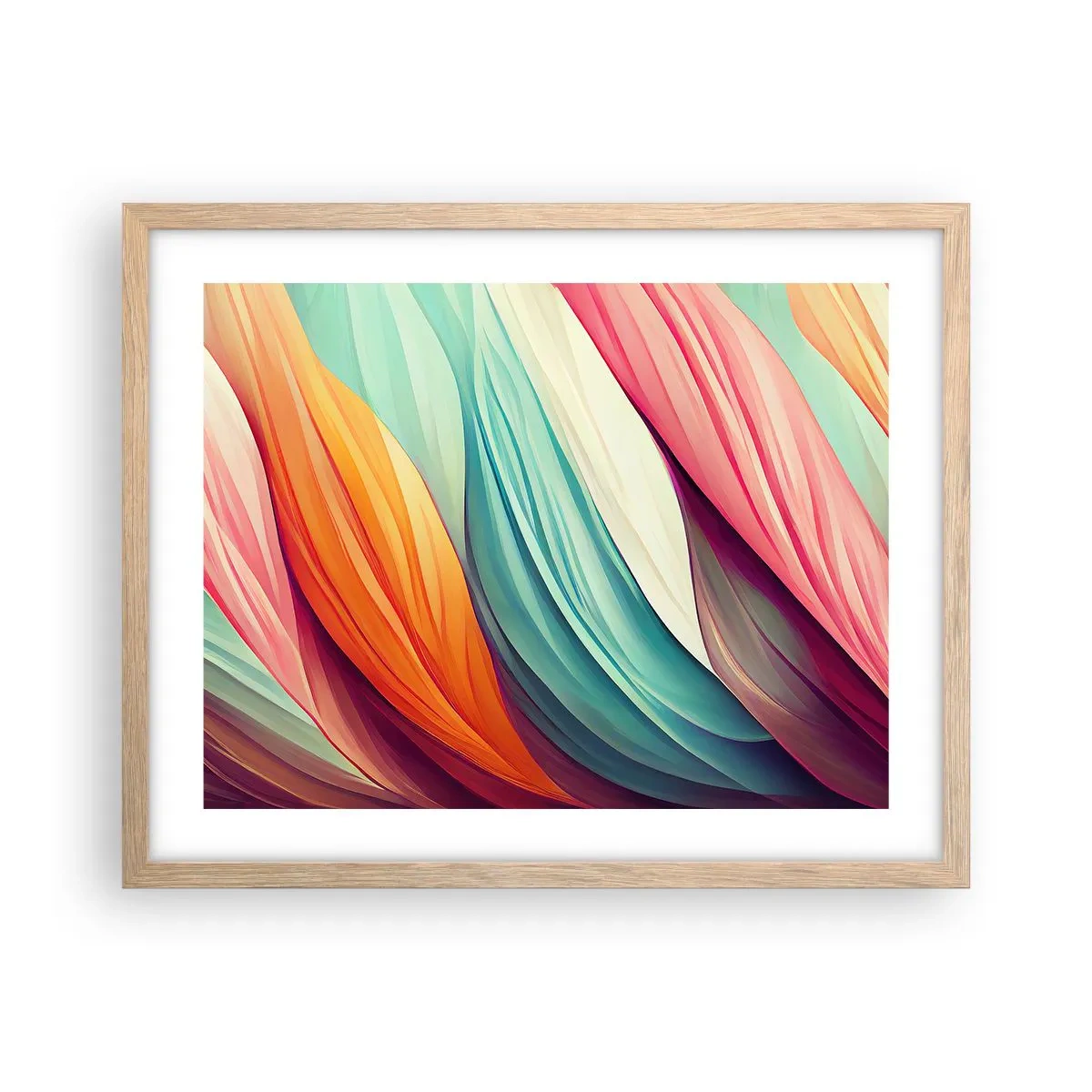 Affiche dans un chêne clair - Poster - Tissage arc-en-ciel - 50x40 cm