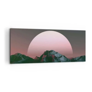 Impression sur toile - Image sur toile - Montagnes géométriques avec le soleil couchant en arrière-plan - 120x50cm - Dans une galaxie voisine - Décoration murale moderne pour le salon et la chambre ARTTOR