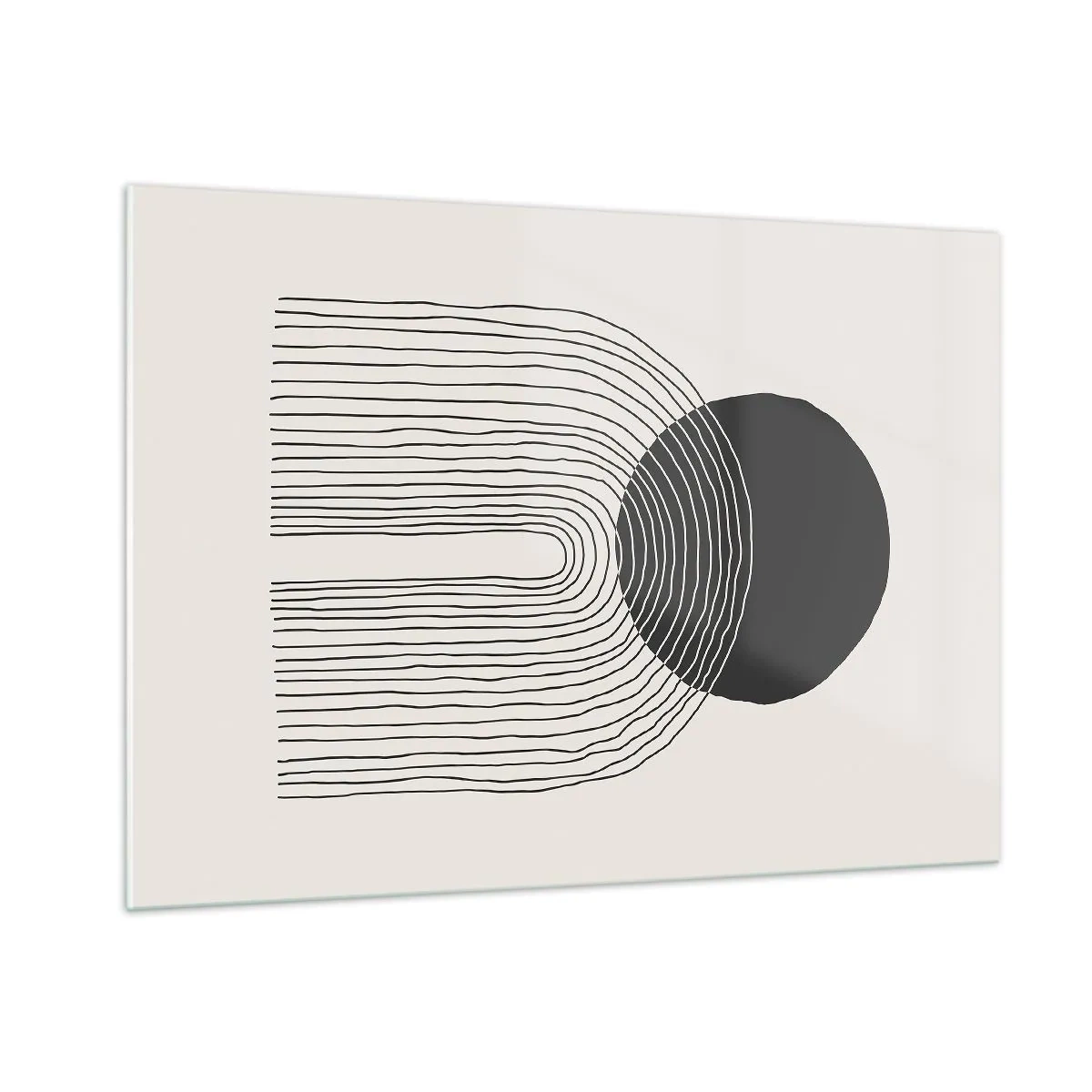 Impression sur verre - Image sur verre - Graphique minimaliste avec cercle et lignes noirs - 100x70cm - Tremblement et confiance - Décoration murale moderne pour le salon et la chambre ARTTOR