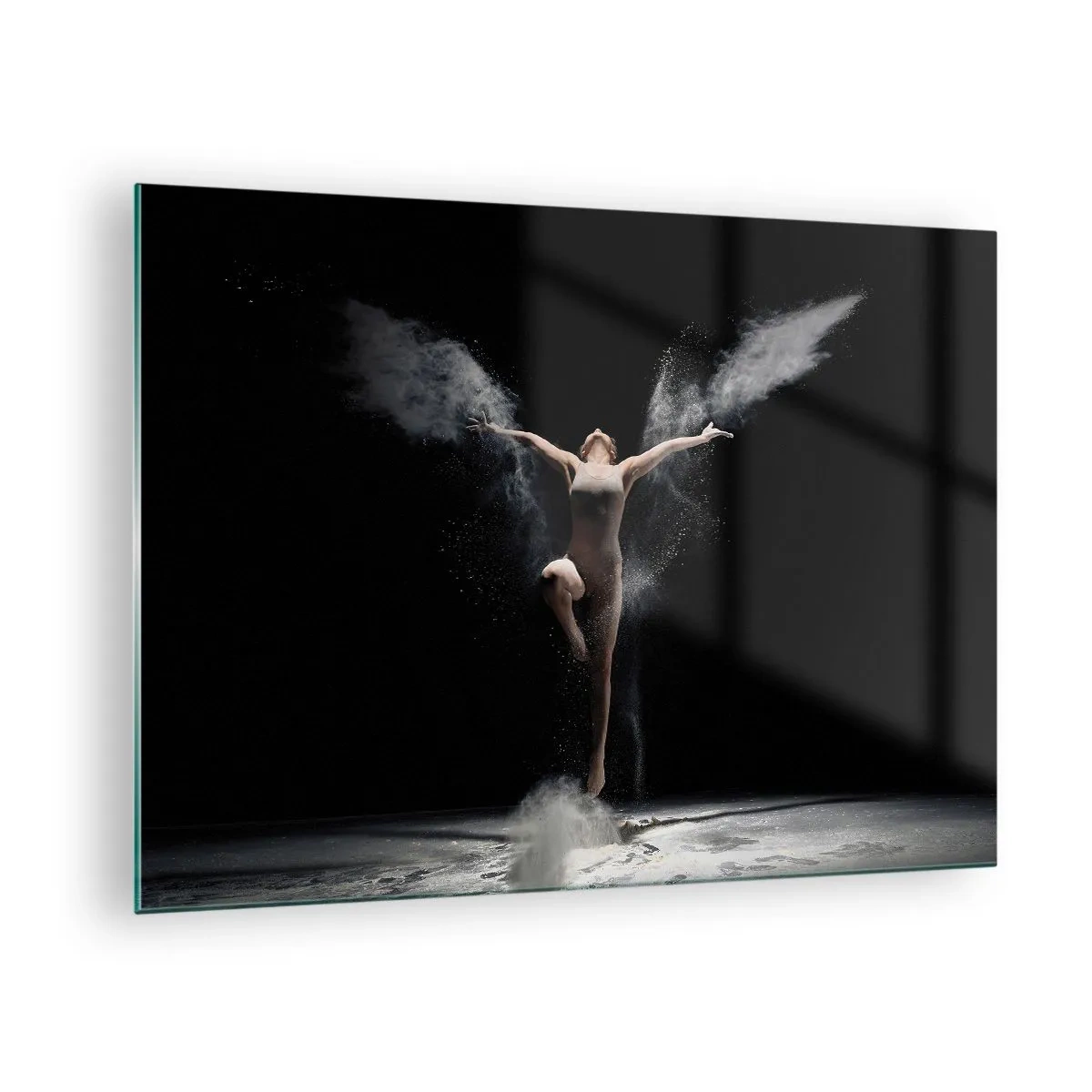 Impression sur verre - Image sur verre - Une danseuse dans des nuages de poudre sur fond noir - 70x50cm - Les elfes existent - Décoration murale moderne pour le salon et la chambre ARTTOR