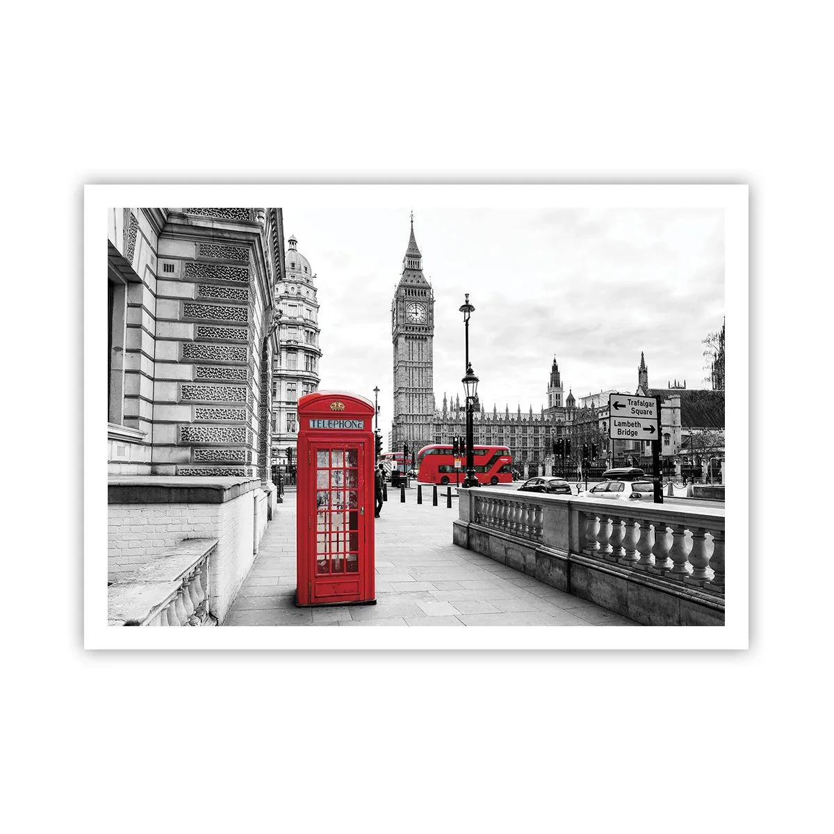 Affiche - Poster - Une cabine téléphonique rouge avec Big Ben en arrière-plan à Londres - 100x70cm - Sans aucun doute Londres - Décoration murale moderne pour le salon et la chambre ARTTOR