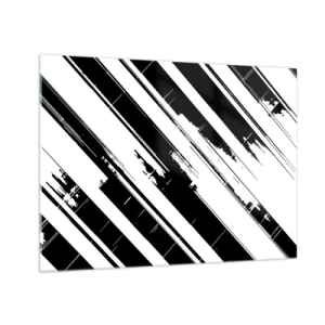 Impression sur verre - Image sur verre - Rayures dynamiques noires et blanches avec un effet vieilli - 70x50cm - Une composition intense et dynamique - Décoration murale moderne pour le salon et la chambre ARTTOR