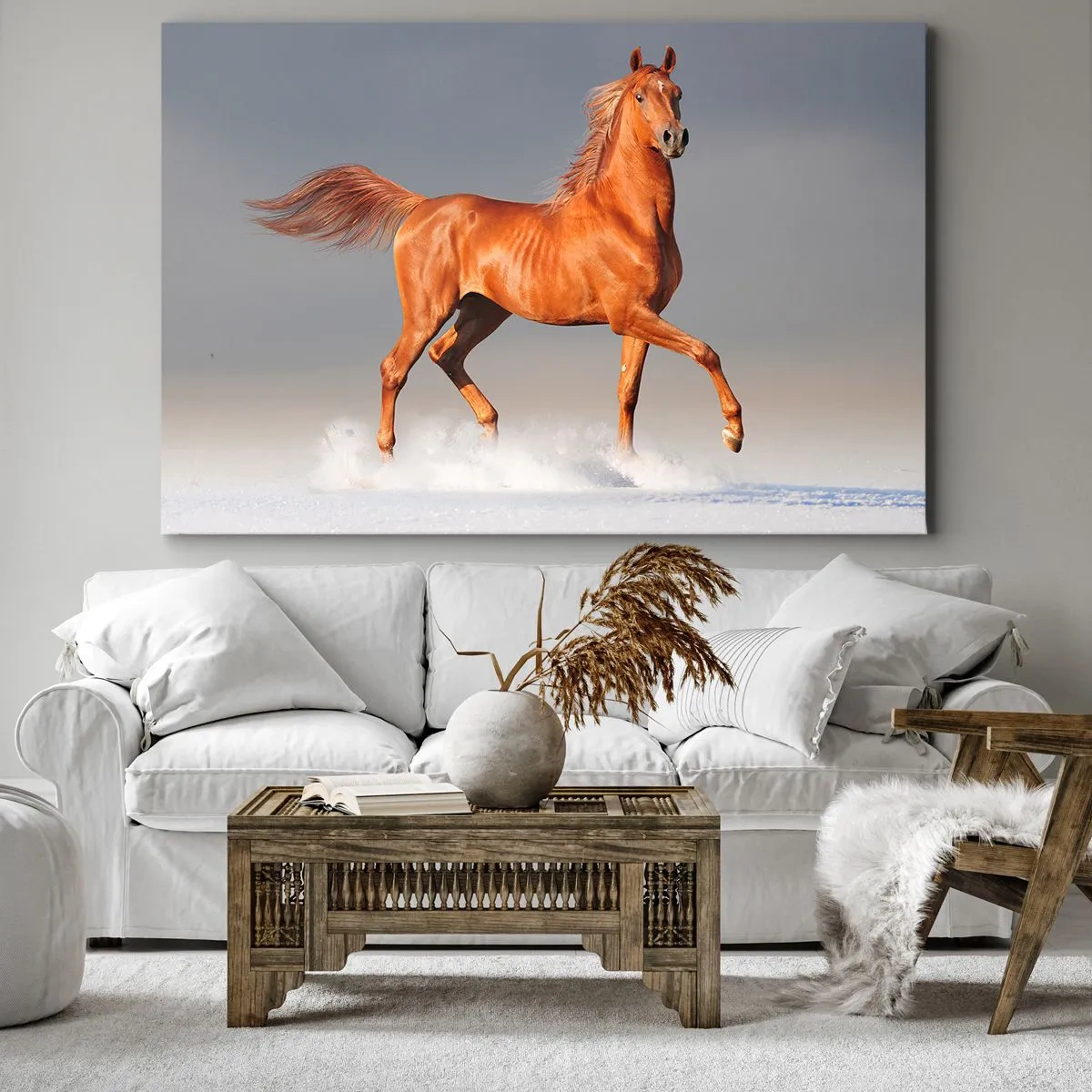Impression sur toile - Image sur toile - Un cheval au galop contre un ciel bleu - 70x50cm - La grâce dansante - Décoration murale moderne pour le salon et la chambre ARTTOR