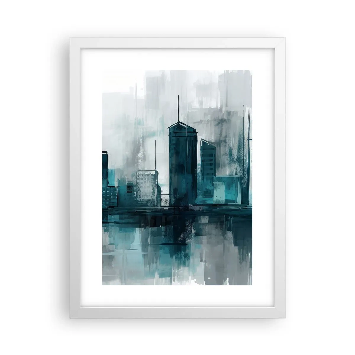 Affiche dans un cadre blanc - Poster - Une ville couleur de pluie - 30x40 cm