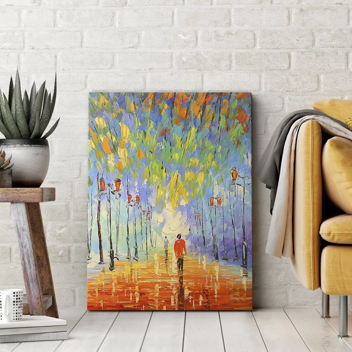 Impression sur toile - Image sur toile - Une promenade pittoresque parmi les lanternes par une nuit pluvieuse - 50x70cm - Chant nocturne de la pluie - Décoration murale moderne pour le salon et la chambre ARTTOR