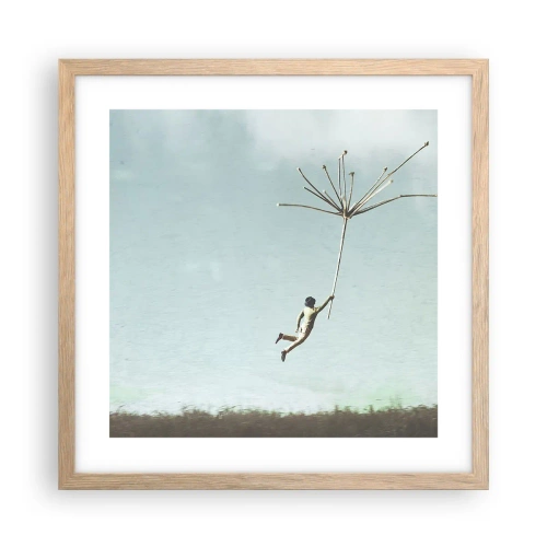 Affiche dans un chêne clair - Poster - Cerfs-volants, pissenlits, vent - 40x40 cm