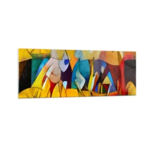 Impression sur verre - Image sur verre - Une abstraction colorée représentant des figures sous une forme géométrique - 140x50cm - Soleil - vie - joie - Décoration murale moderne pour le salon et la chambre ARTTOR