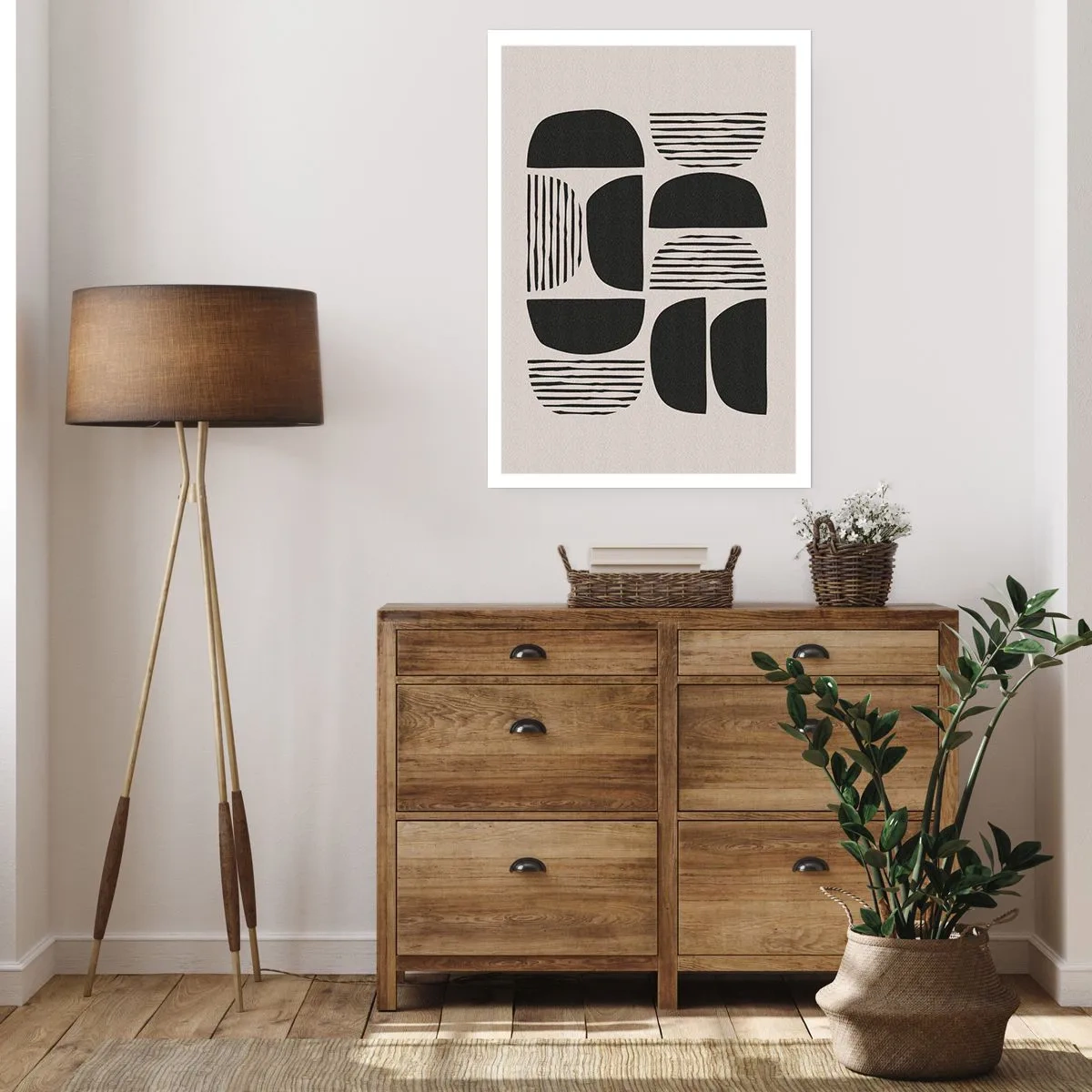 Affiche - Poster - Abstraction géométrique avec des formes et des lignes noires - 50x70cm - Offres sans enthousiasme - Décoration murale moderne pour le salon et la chambre ARTTOR
