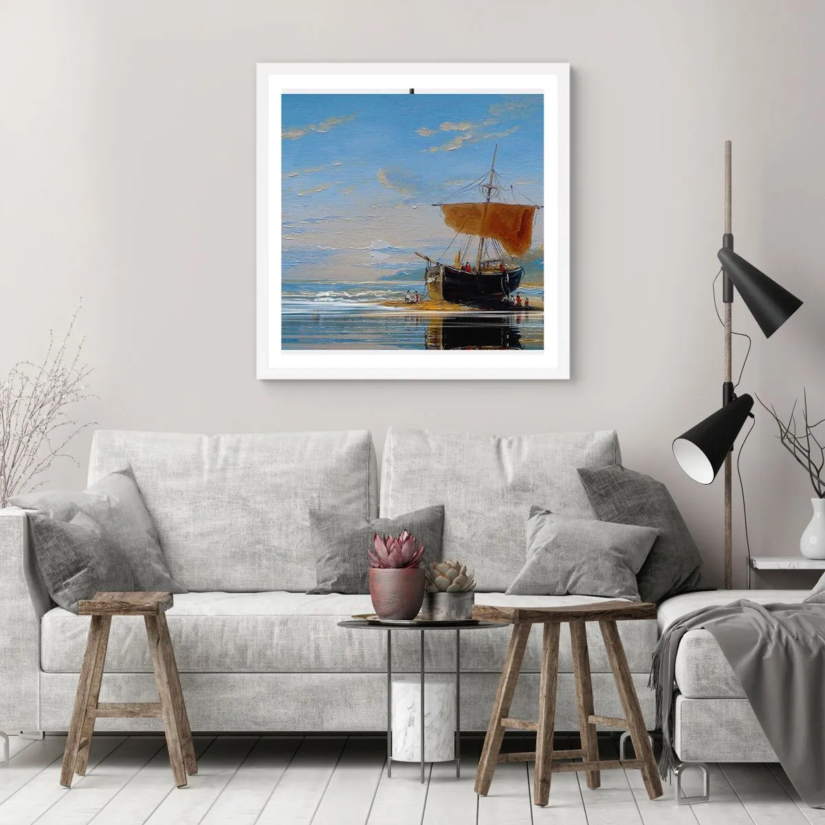 Affiche dans un cadre blanc - Poster - Eau, terre, air - 50x50 cm