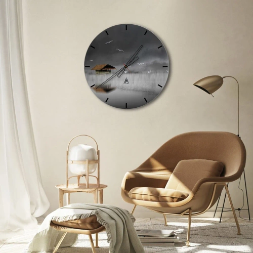 Horloge murale - Pendule murale - Un chalet dans le brouillard et des oiseaux flottant sur un fond sombre - 30x30cm - A l'abri de la pluie - Décoration murale moderne pour le salon, la cuisine et la chambre ARTTOR