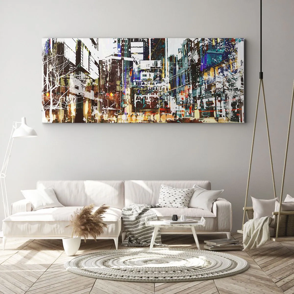 Impression sur toile - Image sur toile - Une ville chatoyante - 100x40 cm