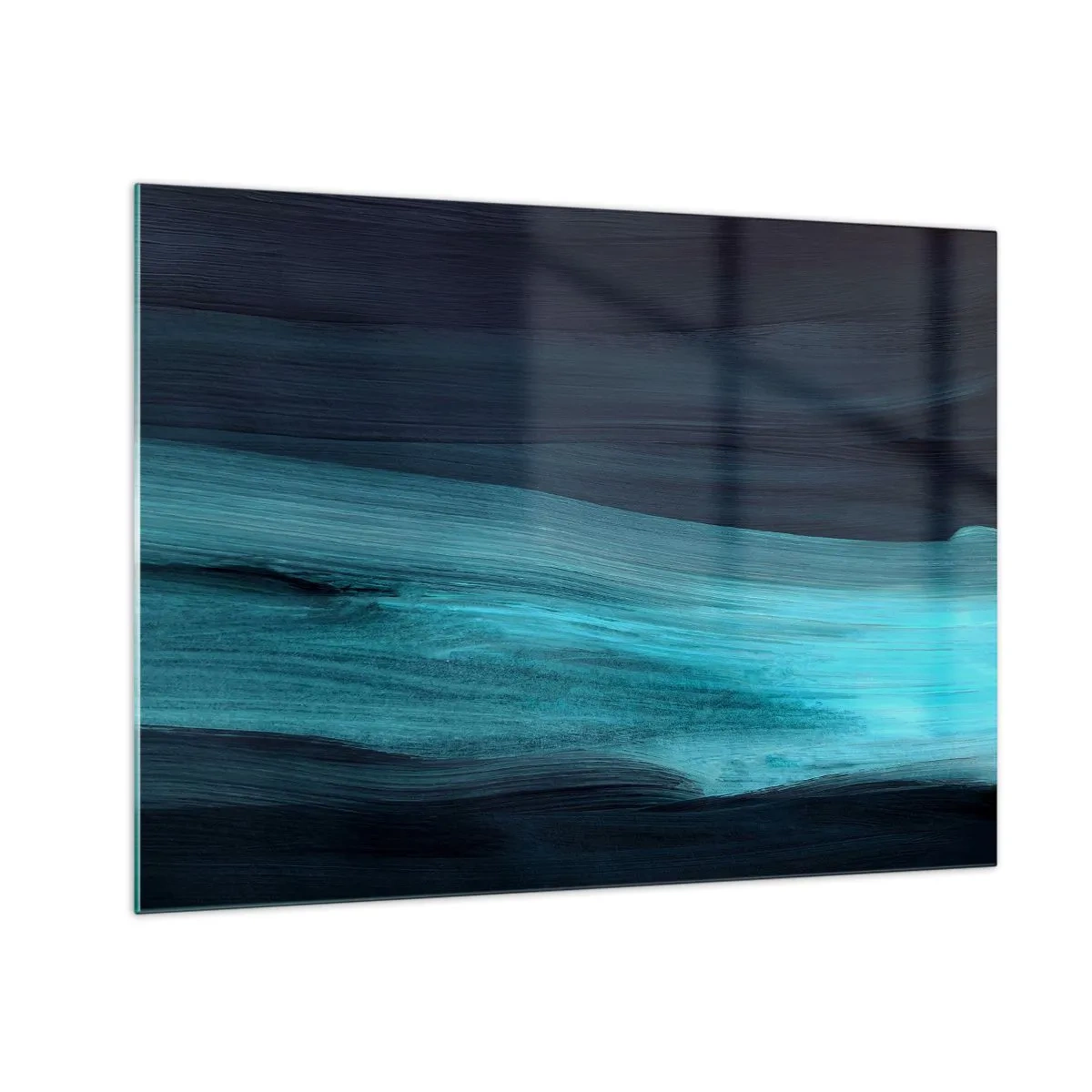 Impression sur verre - Image sur verre - Vague abstraite dans les tons turquoise et bleu marine - 70x50cm - Suivez le courant - Décoration murale moderne pour le salon et la chambre ARTTOR
