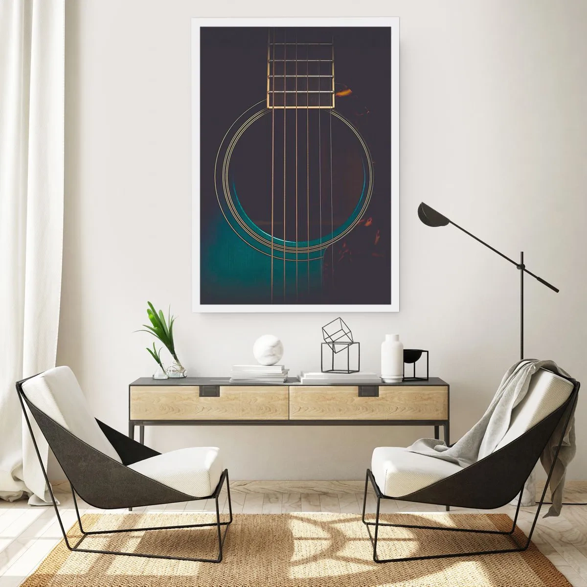 Affiche - Poster - Gros plan artistique de la table d'harmonie d'une guitare acoustique. - 50x70cm - Le calme avant la tempête - Décoration murale moderne pour le salon et la chambre ARTTOR