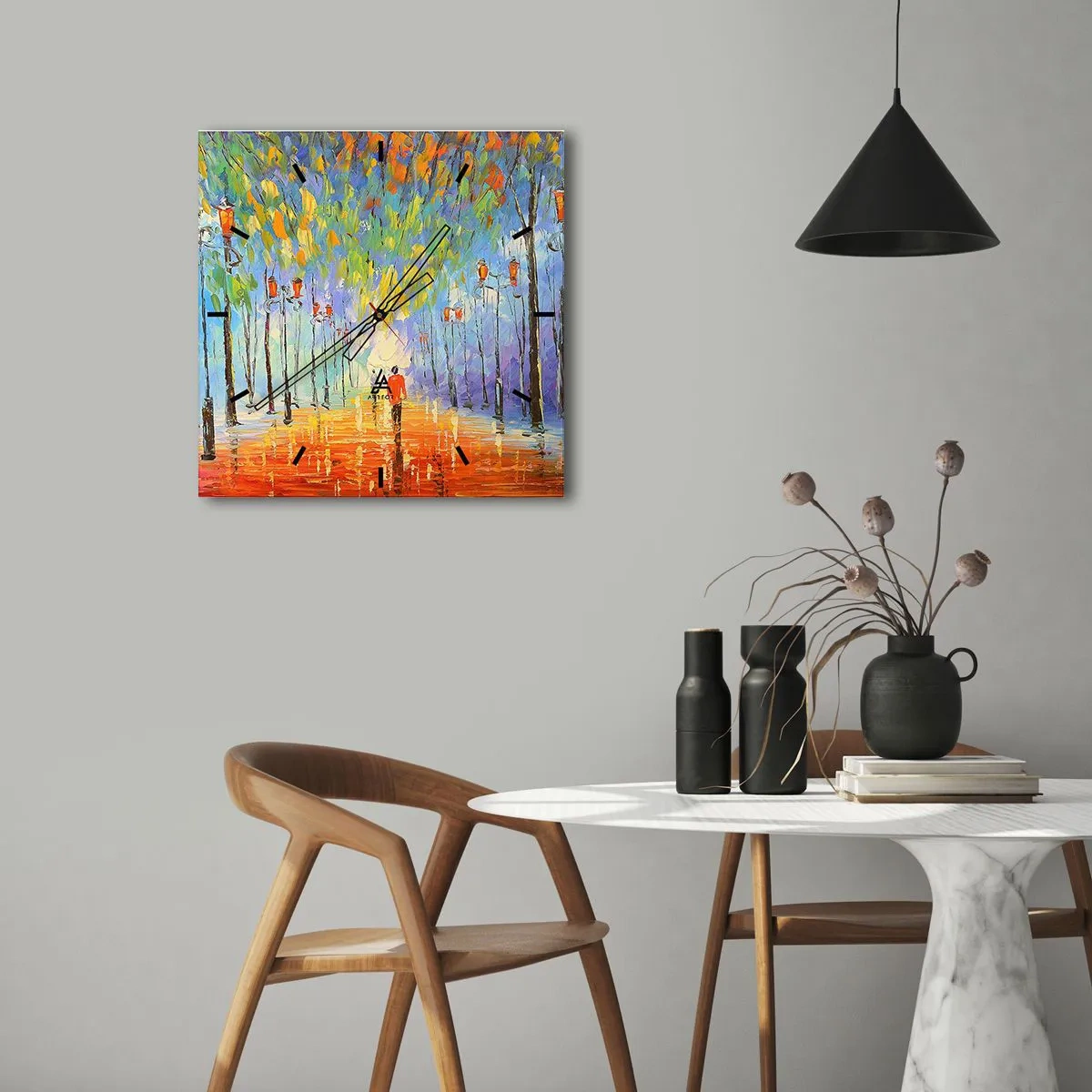 Horloge murale - Pendule murale - Chant nocturne de la pluie - 30x30 cm