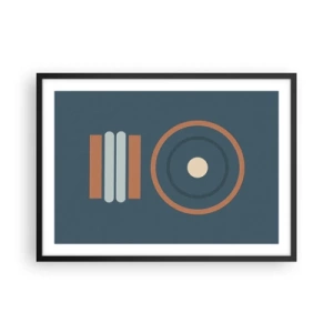 Affiche dans un cadre noir - Poster - Une composition géométrique avec des cercles et des rectangles aux couleurs sobres. - 70x50cm - Essence des choses - Décoration murale moderne pour le salon et la chambre ARTTOR