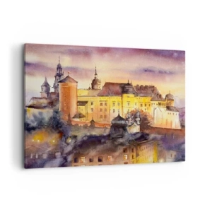 Impression sur toile - Image sur toile - Une aquarelle pittoresque d'un château au coucher du soleil - 100x70cm - Histoire et conte de fées - Décoration murale moderne pour le salon et la chambre ARTTOR