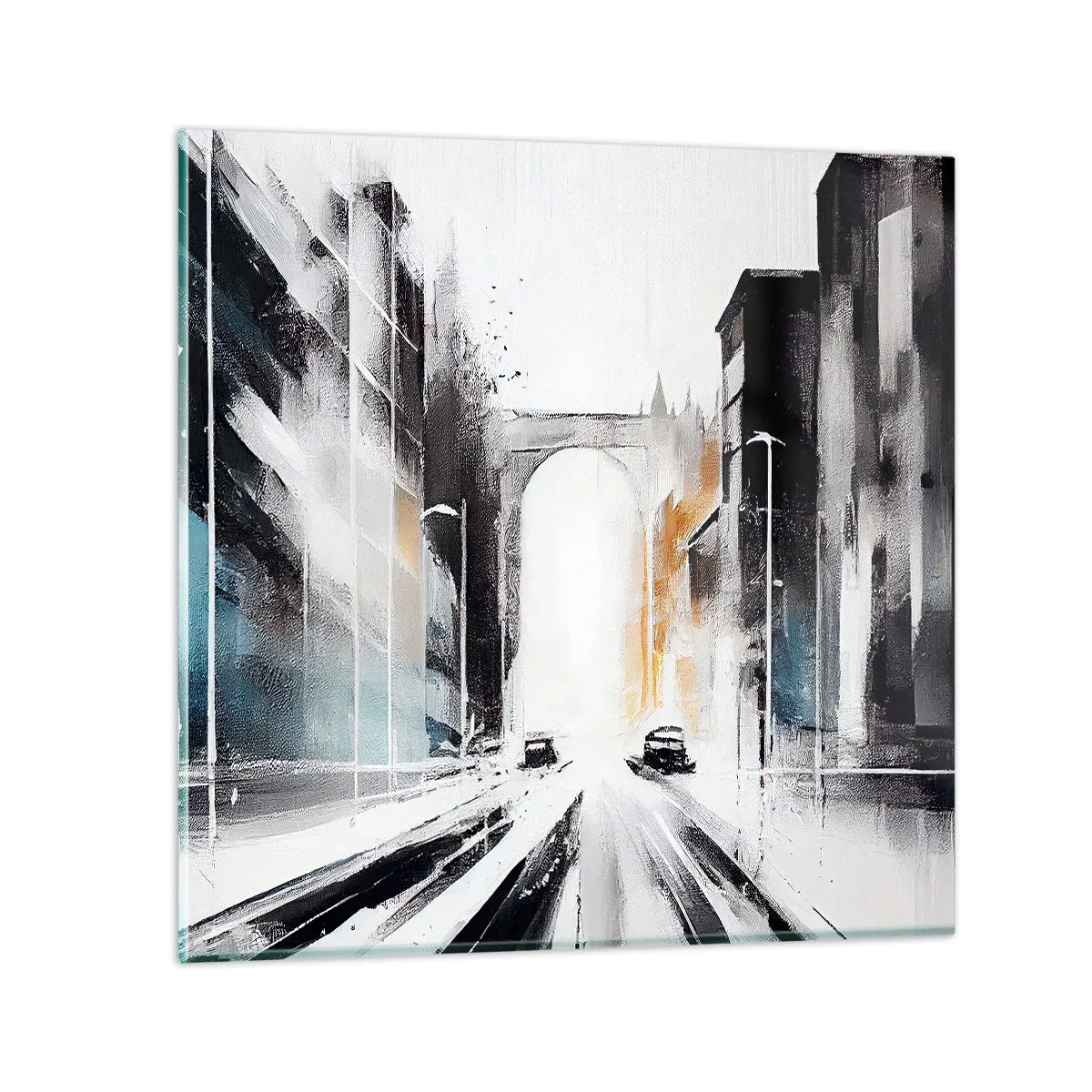 Impression sur verre - Image sur verre - Étude de ville : architecture et mouvement - 40x40 cm