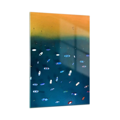 Impression sur verre - Image sur verre - Des bateaux sur fond d'eau turquoise et de rivage doré - 50x70cm - Jeu de vacances - Décoration murale moderne pour le salon et la chambre ARTTOR