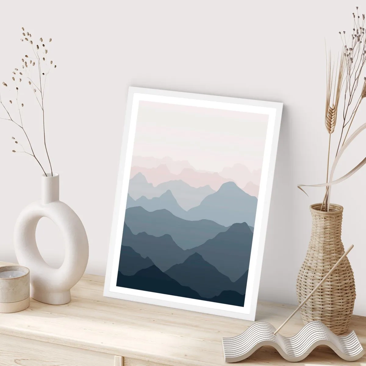 Affiche dans un cadre blanc - Poster - Vagues de montagnes - 70x100 cm