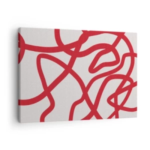 Impression sur toile - Image sur toile - Lignes abstraites rouges sur fond blanc - 70x50cm - Rouge sur blanc - Décoration murale moderne pour le salon et la chambre ARTTOR