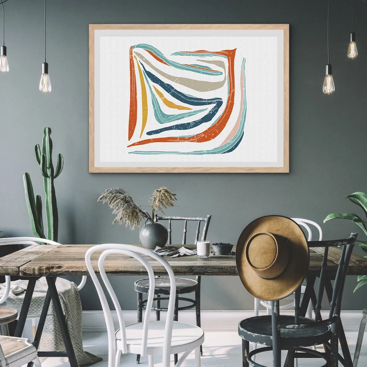 Affiche dans un chêne clair - Poster - Abstraction avec un sourire amical - 91x61 cm