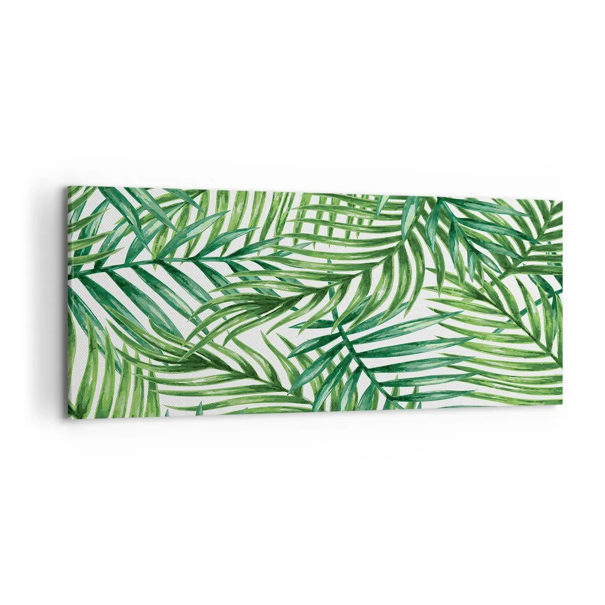 Impression sur toile - Image sur toile - Feuilles de palmier tropicales vertes sur fond clair - 120x50cm - Sous la canopée verte - Décoration murale moderne pour le salon et la chambre ARTTOR