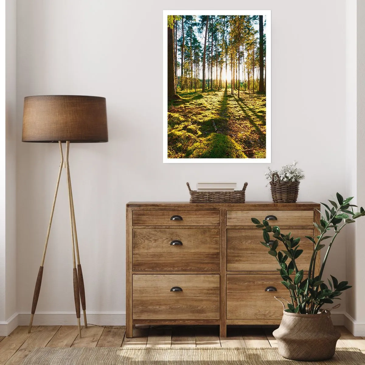 Affiche - Poster - Forêt verte le matin avec les rayons du soleil levant - 50x70cm - … Derrière les sept forêts - Décoration murale moderne pour le salon et la chambre ARTTOR