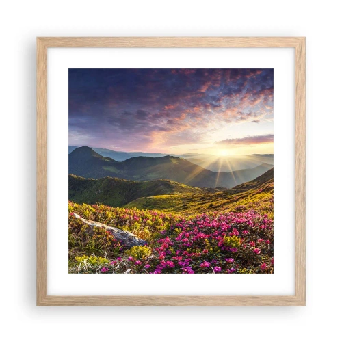 Affiche dans un chêne clair - Poster - Fraîcheur matinale en montagne - 40x40 cm