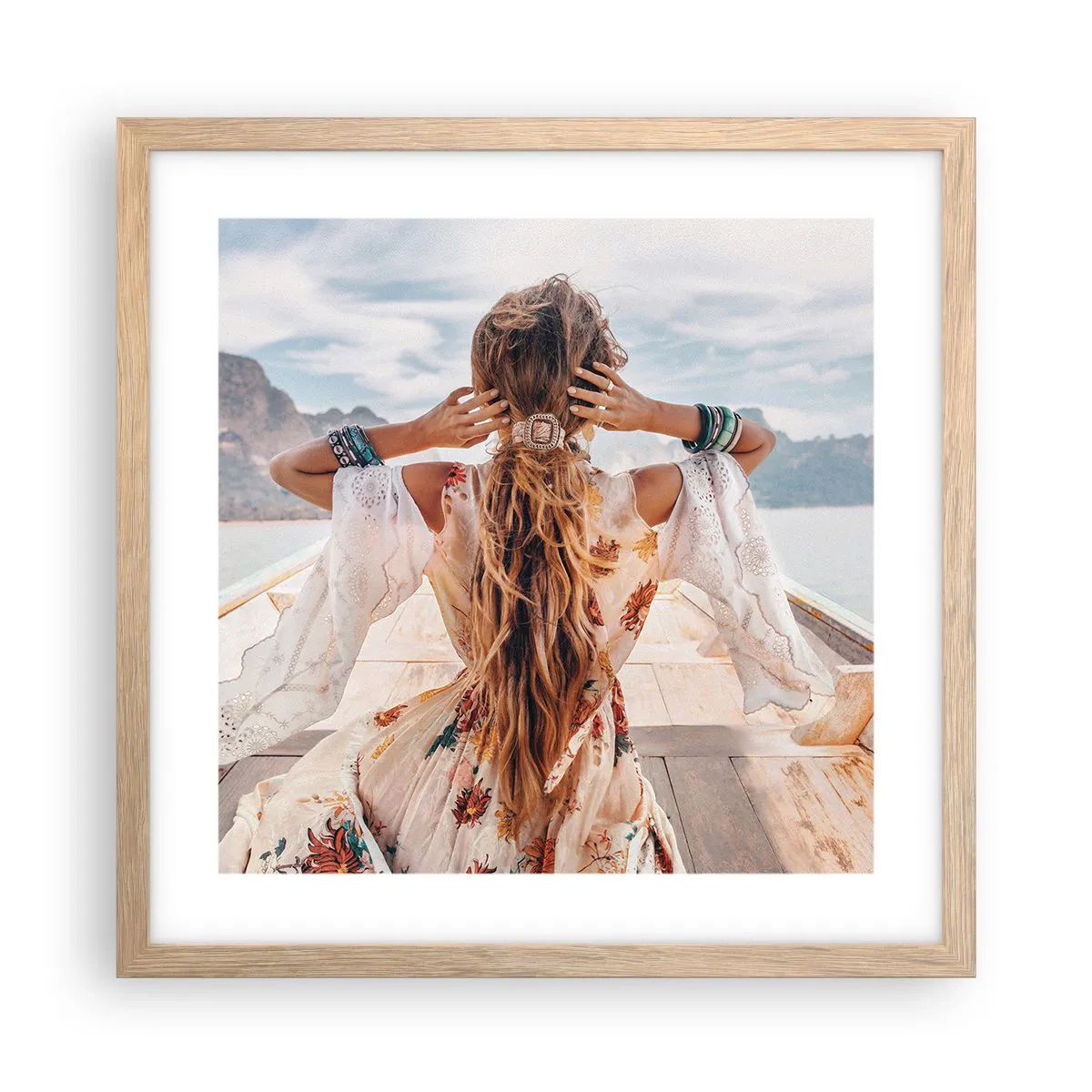 Affiche dans un chêne clair - Poster - En route vers le bonheur - 40x40 cm