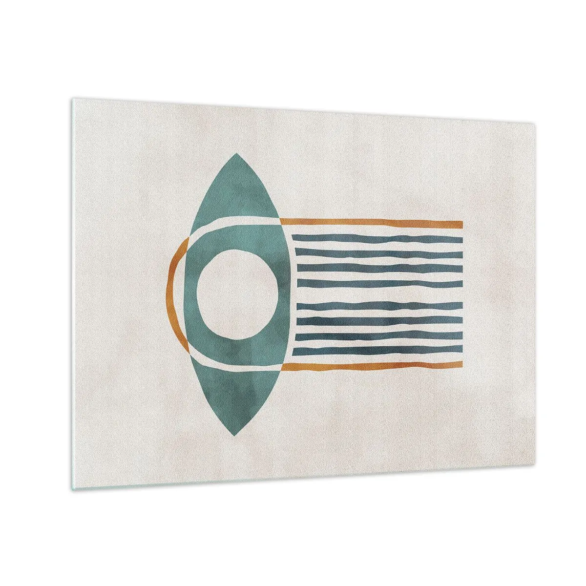 Impression sur verre - Image sur verre - Forme géométrique avec un cercle et des lignes dans les tons de vert et de rouge. - 70x50cm - Signes et rituels - Décoration murale moderne pour le salon et la chambre ARTTOR